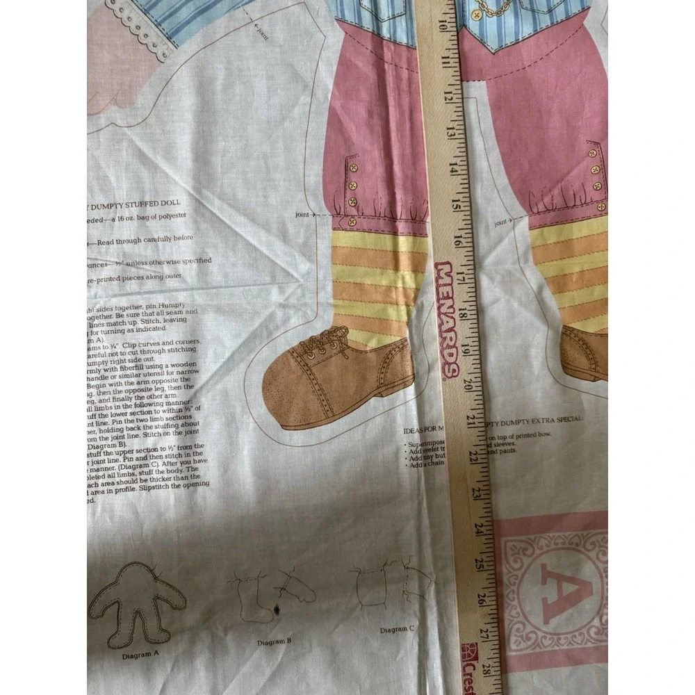 VTG Cranston Print Works Humpty Dumpty Fabric Panel Stuffed Doll Sewing Craft